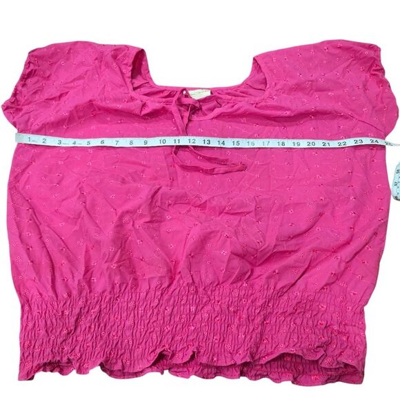 Bobbie Brooks‎ -1684 Eyelet Smoked Waist Peasant Blouse Hot Pink Plus Size 1X - Picture 6 of 6